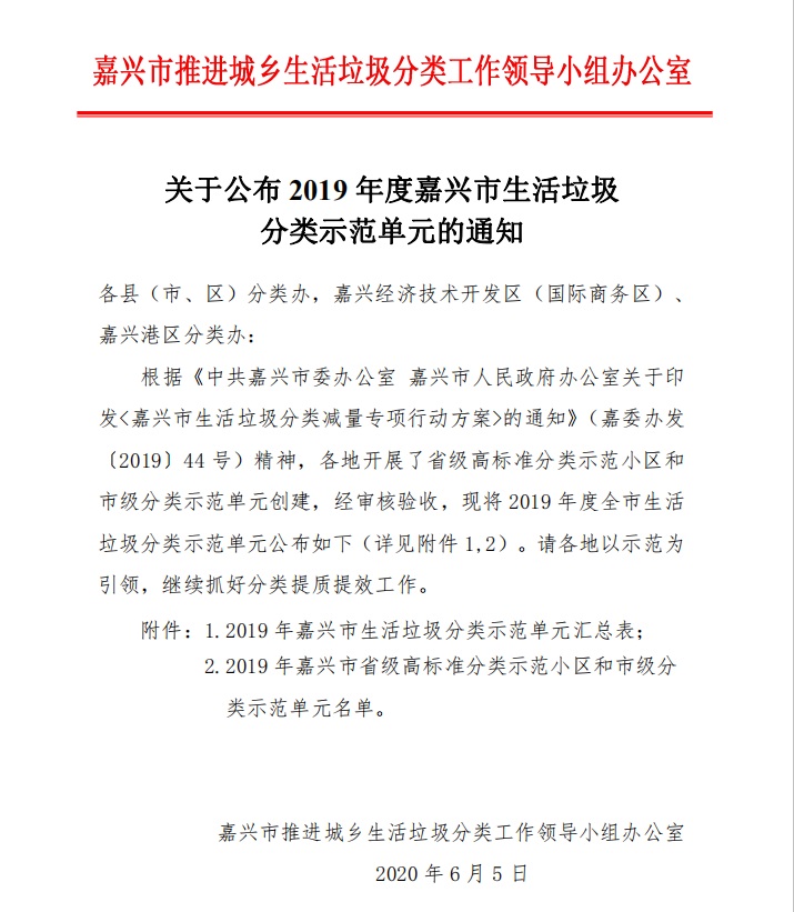 關于公布2019年度嘉興市生活垃圾分類示范名單的通知.png